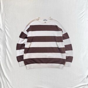 RSQ Tilly’s Brown & White Striped Crewneck Ribbed Sweater, Women’s Small